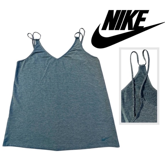 NIKE Double Split Strap Tank Top Heather Blue Turquoise Performance Women’s S - Picture 1 of 14